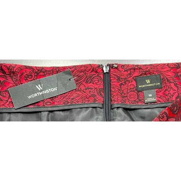 Worthington Cherry Cordial Jacquard Skirt Red Black Brocade Gothic Baroque Sz 16 - Picture 4 of 10